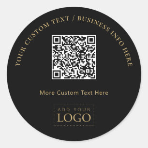 Black & Gold Promotional Business Logo QR Code Classic Round Sticker