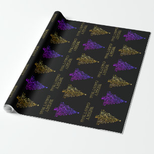 Black Gold Purple Elegant Christmas Tree Pattern Wrapping Paper