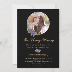 Black Gold Purple Floral Memorial Service Photo Invitation