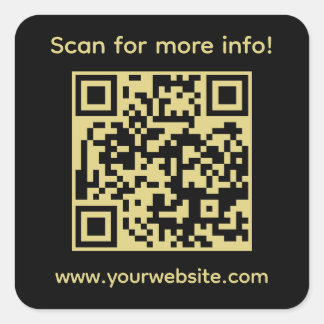 Black, Gold, QR code and custom text Square Sticker