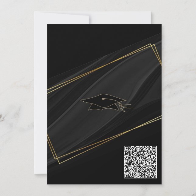 Black Gold QR Code Graduation Invitation Example (Back)