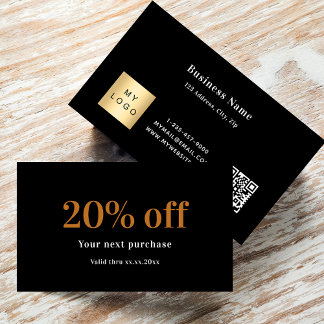 Black gold qr code logo business discount card
