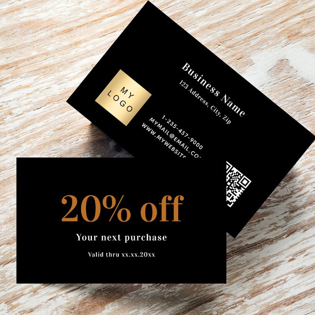 Black gold qr code logo business discount card (Creator Uploaded)