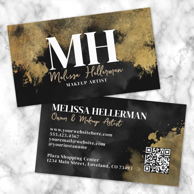 Black Gold QR Code Monogram Business Card (Black Gold QR Code Monogram Business Card)