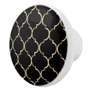 Black & Gold Quatrefoil  Ceramic Knob