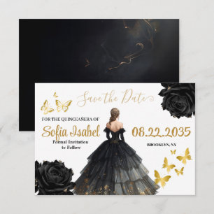 Black & Gold Quinceañera Save the Date Card
