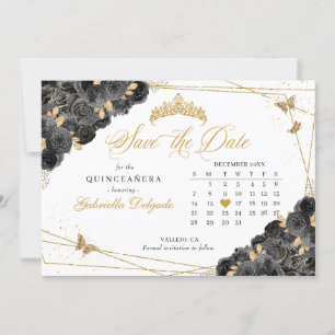 Black & Gold Quinceañera Save The Date Invitation