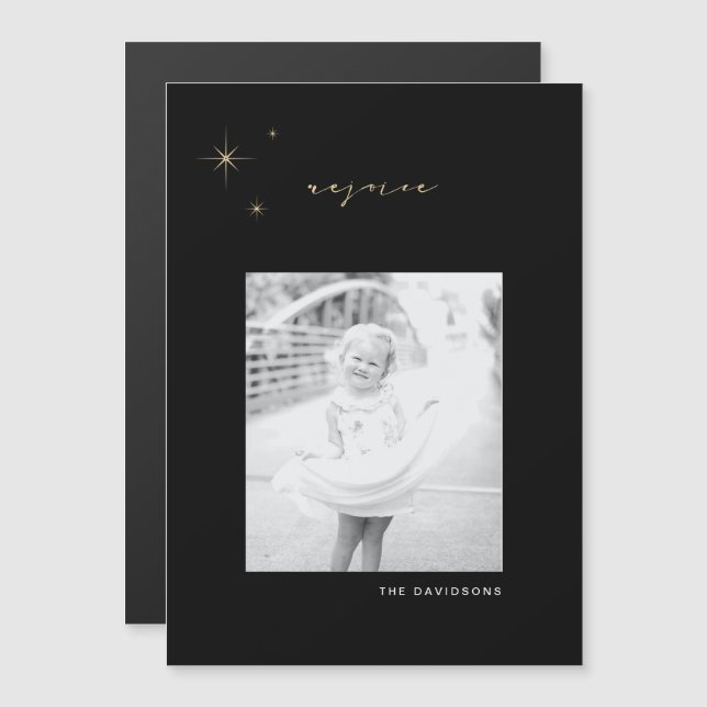 Black & Gold Radiant Rejoice Holiday Magnet (Front/Back)