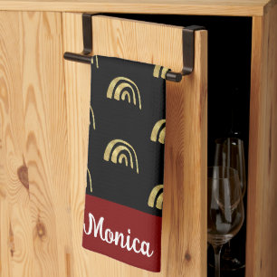 Black & Gold rainbow custom name Kitchen Towel