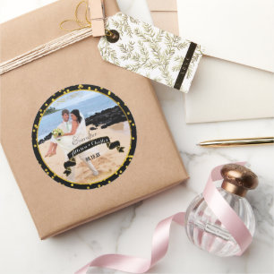 Black Gold Random Dot Pattern Your Wedding Photo Classic Round Sticker