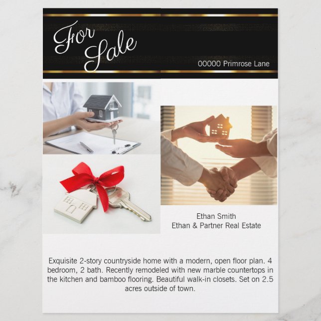 Black & Gold Real Estate Marketing Introduction  Flyer (Front)