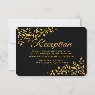 Black & Gold Reception Floral Swirl Response Invitation