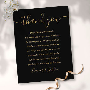 Black Gold Reception Script Thank You Place Card