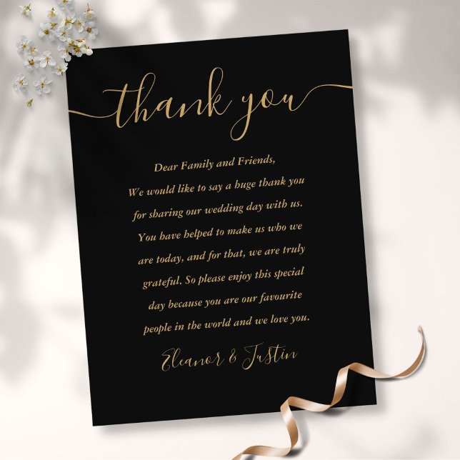 Black Gold Reception Script Thank You Place Card (Creator Uploaded)