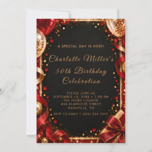Black Gold Red 50th Birthday Invitation