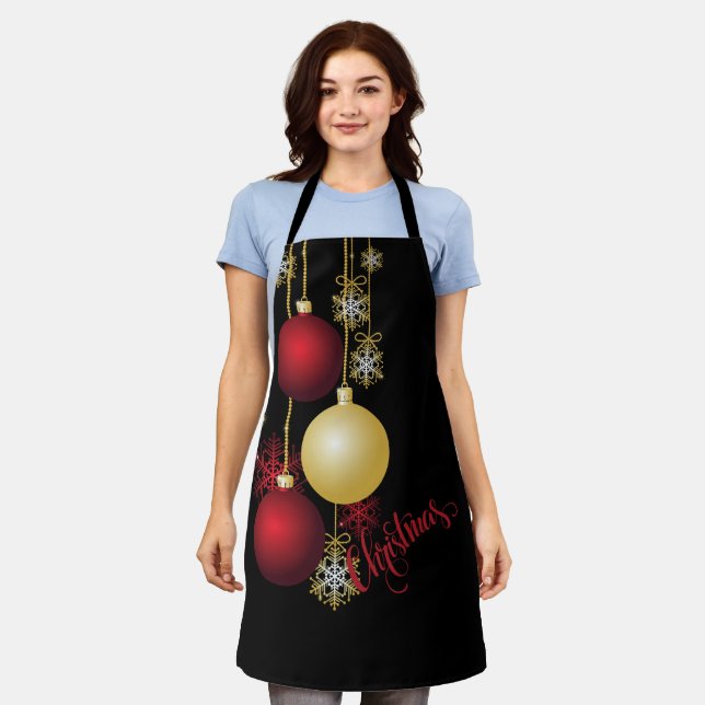 Black, Gold & Red Christmas Party Apron (Worn)