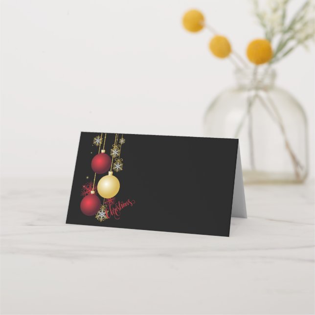 Black, Gold & Red Christmas Party Place Card (Front)