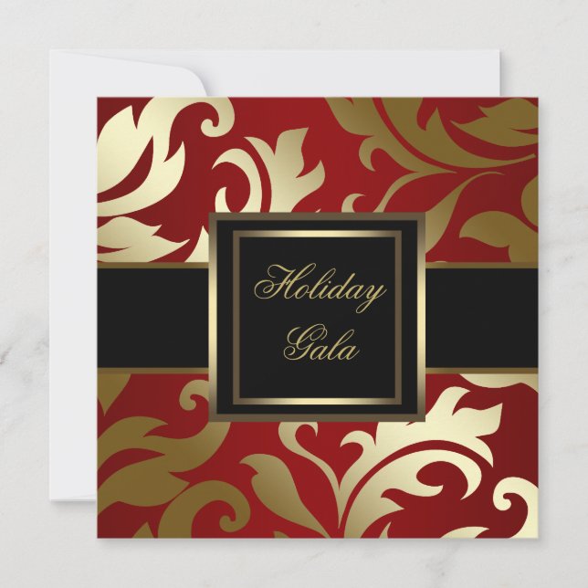 Black Gold Red Damask Fêtes Invitations (Devant)
