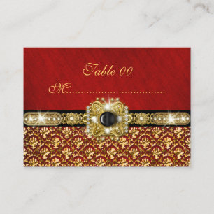 Black gold red damask "table number" wedding place card