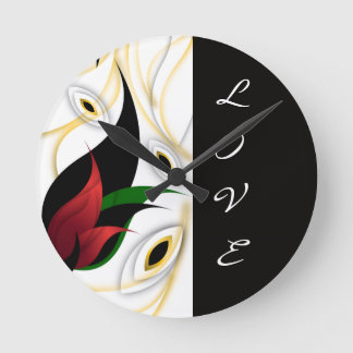 Black, Gold, Red & Green Abstract Ornamental Art Round Clock