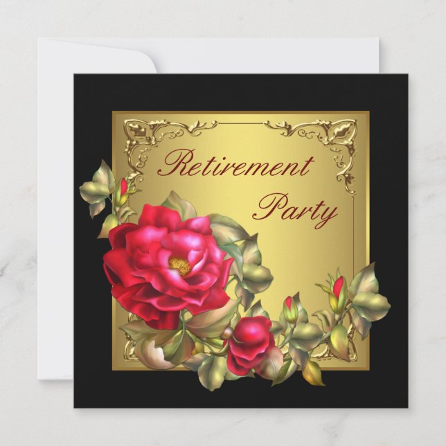 Black Gold Red Rose Womans Retirement Party Invitation (Front)