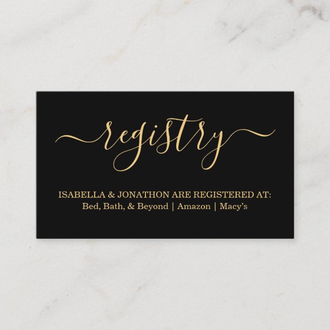 Black & Gold Registry Insert  Invitation Enclosure (Front)