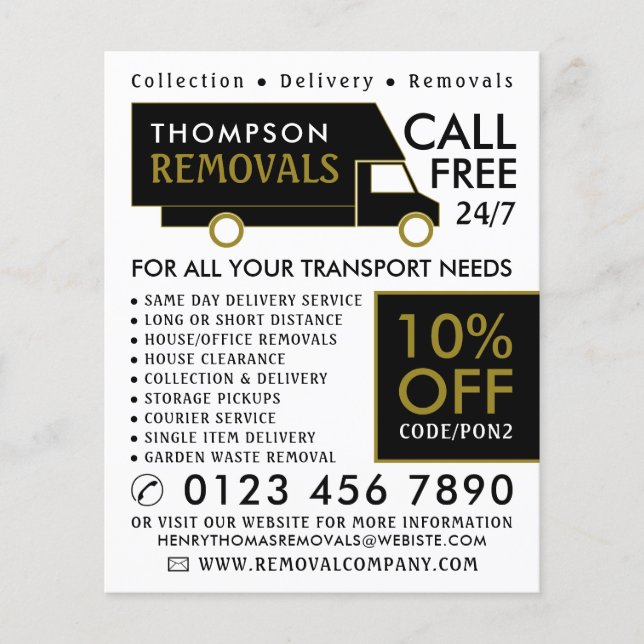 Black & Gold Removal Van Company Advertising Flyer (Front)