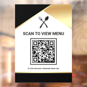 Black Gold Restaurant Digital QR Code Menu Window Cling