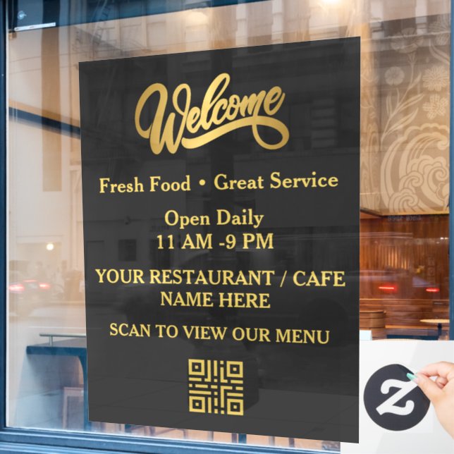 Black & Gold Restaurant Welcome  Window Cling (Cafe Window)