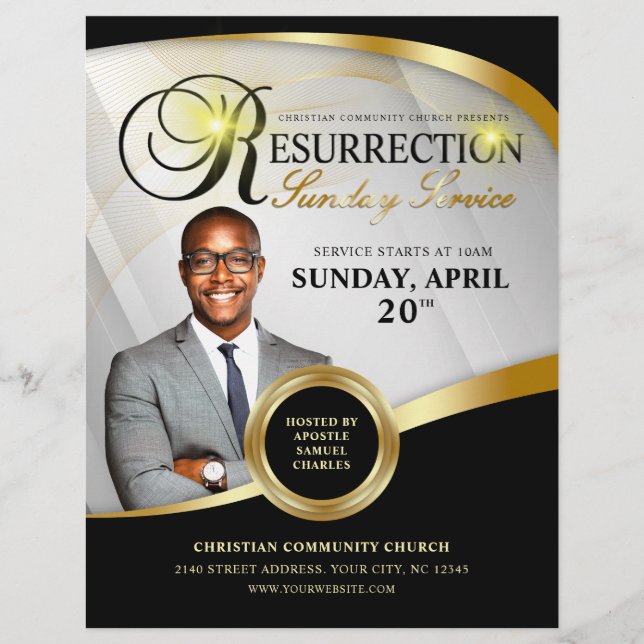 Black & Gold Resurrection Sunday Service Church Flyer (Front)