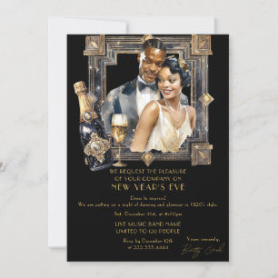 Black Gold Retro 1920 Luxury New Year Party Invitation