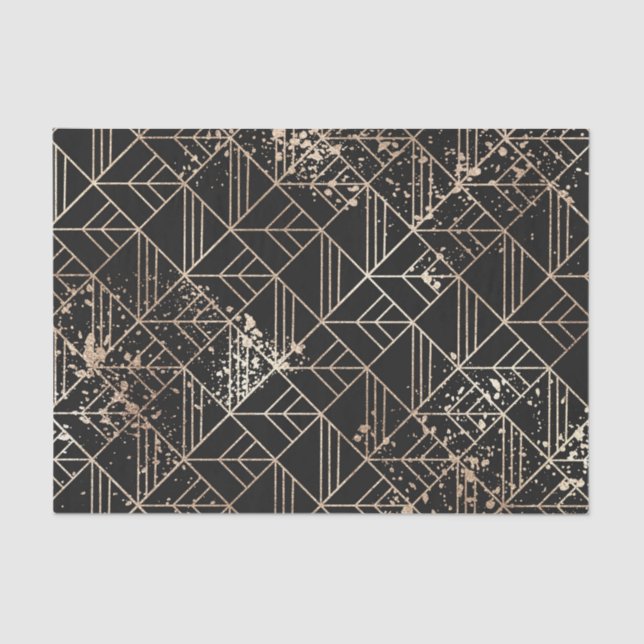 Black Gold Retro Art Deco Geometric Paint Splatter Tissue Paper (Front)