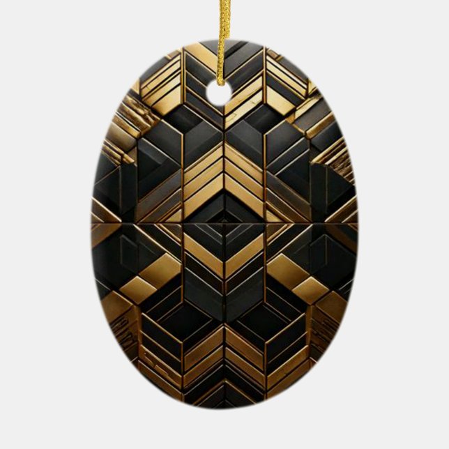 Black Gold Retro Ceramic Ornament (Front)