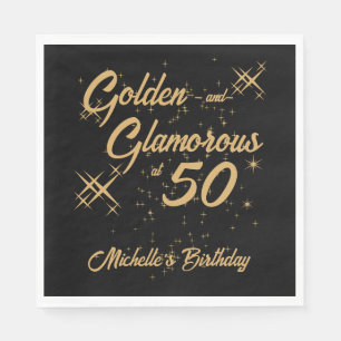 Black Gold Retro Golden Glamourous 50th Birthday Napkin
