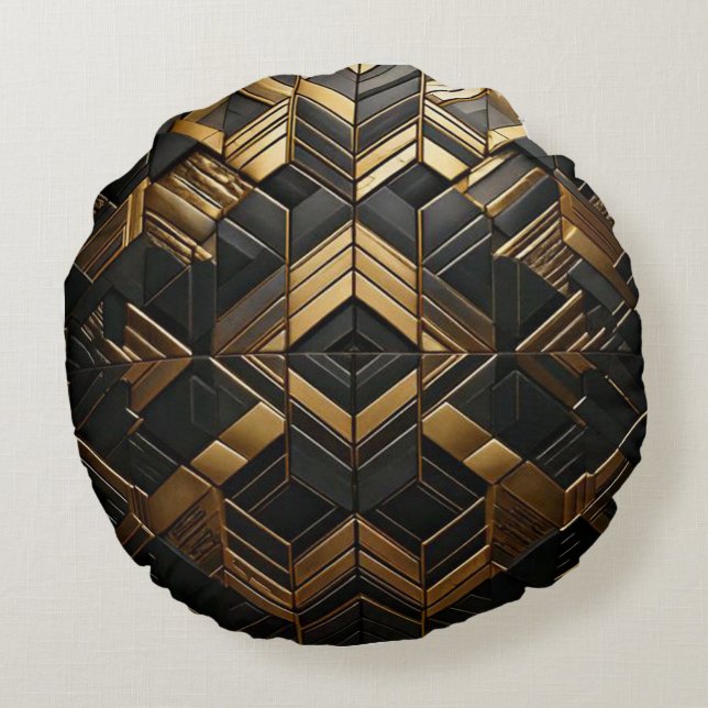 Black Gold Retro Kussen Round Pillow (Back)