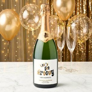 Black Gold Retro Let's Get Groovy 60th Birthday Sparkling Wine Label