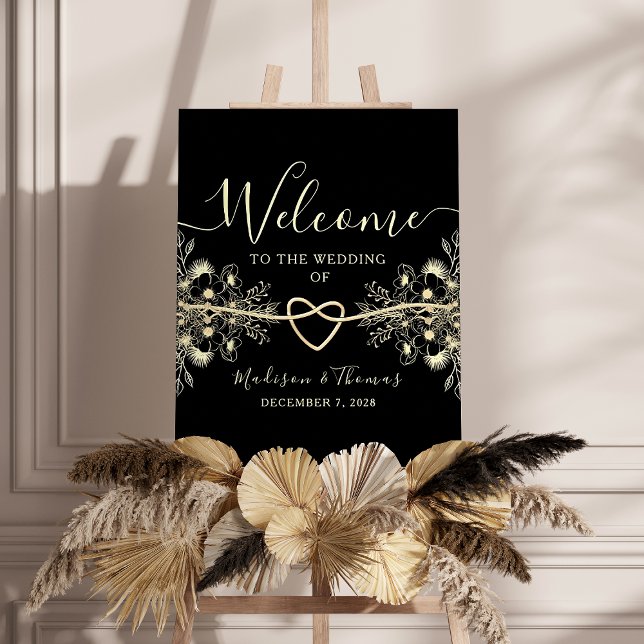 Black Gold Rope Heart Wedding Welcome Sign (Creator Uploaded)