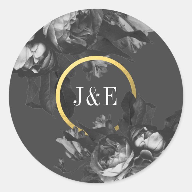 Black Gold Rose Antique Bouquet Wedding Classic Round Sticker (Front)
