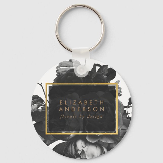 Black Gold Rose Bouquet Merch Business Keychain (Front)