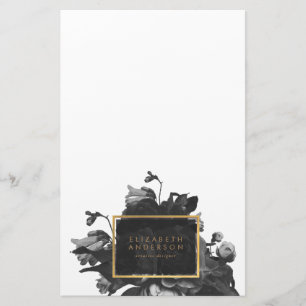 Black Gold Rose Bouquet Stationery