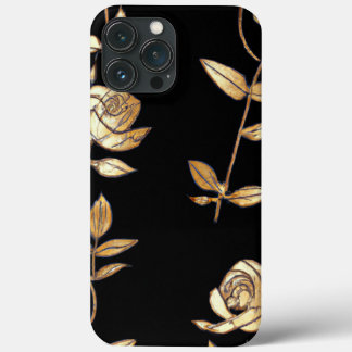 Black & Gold Rose Floral Pattern iPhone 13 Pro Max Case