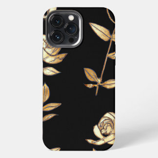 Black & Gold Rose Floral Pattern iPhone 13 Pro Max Case