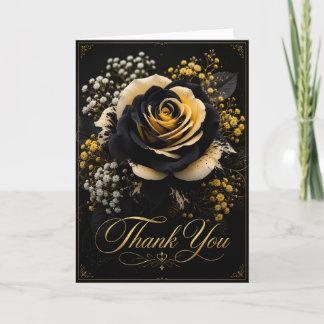 Black Gold Rose Thank You Card | Elegant Floral A