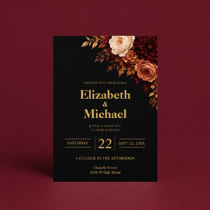 Black Gold Rose Wedding Invitation
