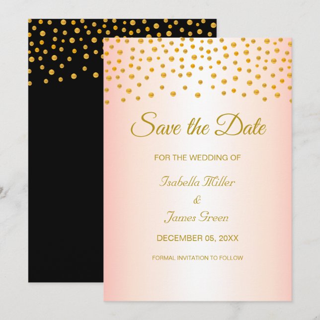 Black Gold Rose Wedding Save the Date Invitation (Front/Back)