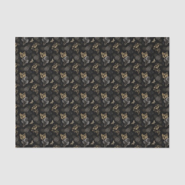 Black & Gold Roses Butterflies Gothic Glitter  Tissue Paper (Front)