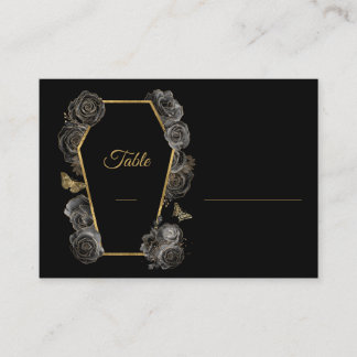 Black & Gold Roses Coffin Gothic Wedding Pattern Place Card