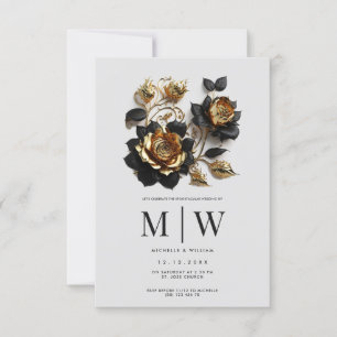Black Gold Roses Gothic Wedding Invitation