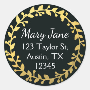 Black & gold round address label