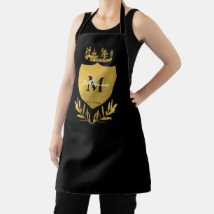 Black & Gold Royal Emblem Shield Monogram  Apron